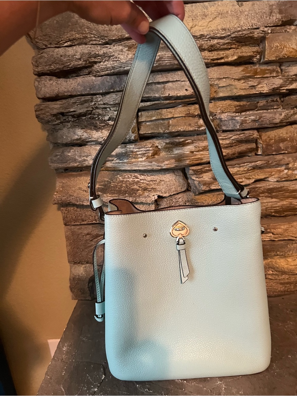 kate spade Pale Blue Leather Shoulder Bag with Gold Accent